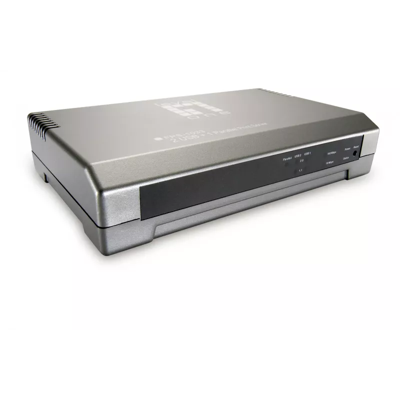 LevelOne drukas serveris, 2 x USB, 1 x paralēlā pieslēgvieta, pelēks, Aktivitāte, Savienojums, Barošana, Statuss, Taivāna, Ethernet LAN, IEEE 802.3, IEEE 802.3u, 10,100 Mbit/s
