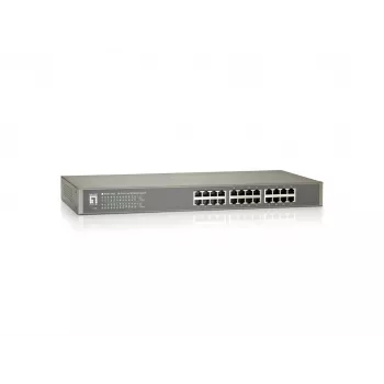 LevelOne 24 portu Fast Ethernet slēdzis, nevadāms, Fast Ethernet (10/100), pilnais duplekss, uzstādīšana statnē