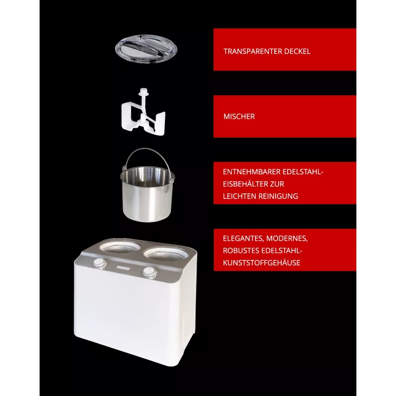 Unold Doppio kompresora saldējuma aparāts 2,4 L 250 W Satīna tērauds, Balts
