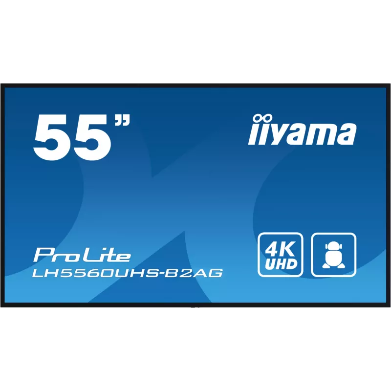 iiyama LH5560UHS-B2AG Signage displejs Digitālā A-tāfele 138.7 cm (54.6 collas) LED Wi-Fi 500 cd/m² 4K Ultra HD Melns Iebūvēts procesors Android 11 24/7