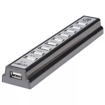 Manhattan USB-A 10 portu galda centrāle, 10x USB-A porti, 480 Mbps (USB 2.0), barošana caur USB vai ārēju barošanas avotu (nav iekļauts) lielākai pievienoto ierīču jaudai