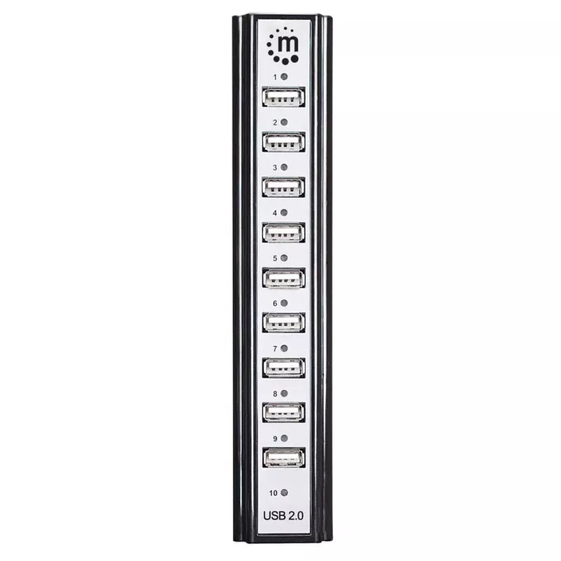 Manhattan USB-A 10 portu galda centrāle, 10x USB-A porti, 480 Mbps (USB 2.0), barošana caur USB vai ārēju barošanas avotu (nav iekļauts) lielākai pievienoto ierīču jaudai