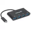Manhattan USB-C dokstacija/cents, porti (x4): USB-A (x4), 5 Gbps (USB 3.2 Gen1 jeb USB 3.0), USB barošana (nav nepieciešams ārējs barošanas avots), kabelis 20 cm, līdzvērtīgs HB30C4AB