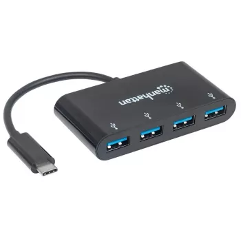Manhattan USB-C dokstacija/cents, porti (x4): USB-A (x4), 5 Gbps (USB 3.2 Gen1 jeb USB 3.0), USB barošana (nav nepieciešams ārējs barošanas avots), kabelis 20 cm, līdzvērtīgs HB30C4AB