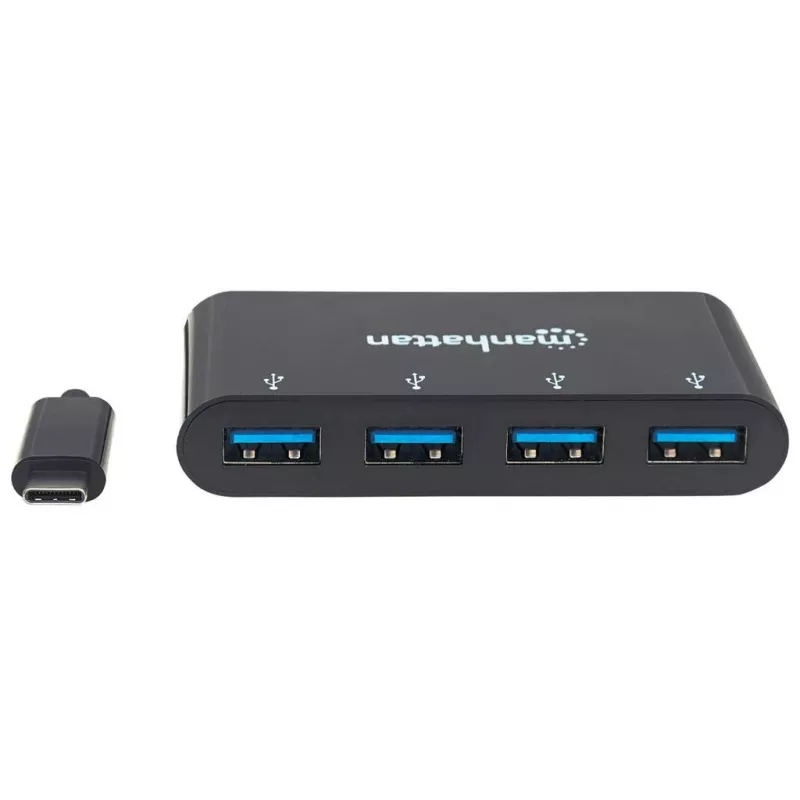 Manhattan USB-C dokstacija/cents, porti (x4): USB-A (x4), 5 Gbps (USB 3.2 Gen1 jeb USB 3.0), USB barošana (nav nepieciešams ārējs barošanas avots), kabelis 20 cm, līdzvērtīgs HB30C4AB