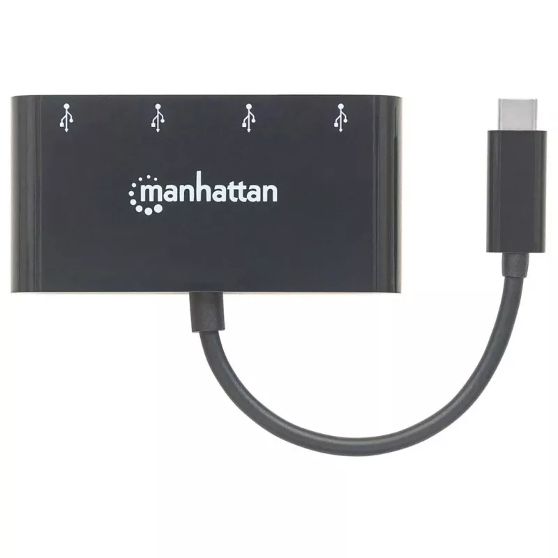 Manhattan USB-C dokstacija/cents, porti (x4): USB-A (x4), 5 Gbps (USB 3.2 Gen1 jeb USB 3.0), USB barošana (nav nepieciešams ārējs barošanas avots), kabelis 20 cm, līdzvērtīgs HB30C4AB
