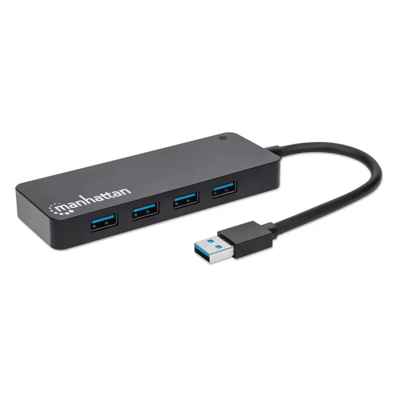 Manhattan USB-A 4 portu centrmezgls, 4x USB-A porti, 5 Gbps (USB 3.2 Gen1, pazīstams arī kā USB 3.0), barošana caur USB (nav nepieciešams ārējs barošanas avots), ekvivalents ST4300PBU3 & ST4300MINU3B