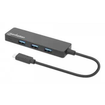 Manhattan USB-C dokstacija/cents, porti (4): USB-A (x4), 5 Gbps (USB 3.2 Gen1 jeb USB 3.0), USB barošana (nav nepieciešams ārējs barošanas avots), ekvivalents HB30CM4AB