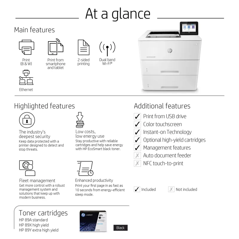 HP LaserJet Enterprise M507x, lāzerprinteris, 1200 x 1200 DPI, A4, 43 ppm, abpusējā drukāšana, tīklam gatavs