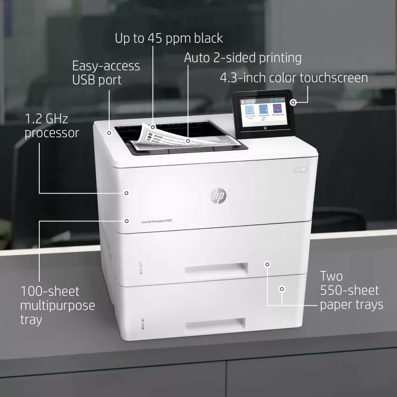 HP LaserJet Enterprise M507x, lāzerprinteris, 1200 x 1200 DPI, A4, 43 ppm, abpusējā drukāšana, tīklam gatavs