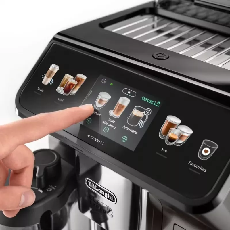 Kombinētā kafijas automāts De’Longhi ECAM450.86.T — pilnībā automātisks, 1,8 L ūdens tvertne, 300 g pupiņu tvertne, 19 bāri, iebūvēta dzirnaviņa, TFT displejs