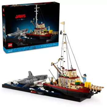 Konstruktors LEGO Ideas 21350 Jaws komplekts — 1497 detaļas, 3 minifigūras, laiva un ikoniskā haizivs, ieteicamais vecums 18+