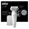 Epilators BRAUN 9-011 3D Silk-epil 9 Flex Wet & Dry — 40 pincetes, akumulators, masāža, balts/pelēks
