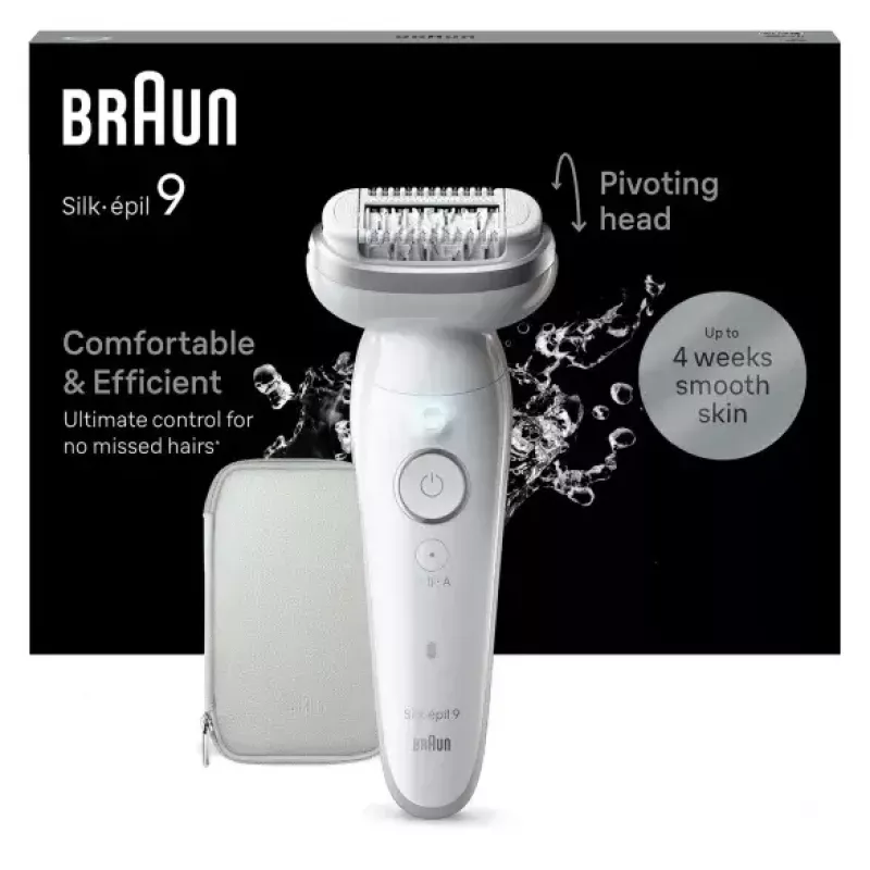 Epilators BRAUN 9-011 3D Silk-epil 9 Flex Wet & Dry — 40 pincetes, akumulators, masāža, balts/pelēks