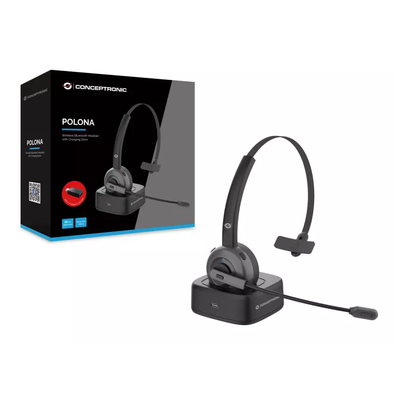 Conceptronic POLONA bezvadu Bluetooth austiņas ar uzlādes dokstaciju