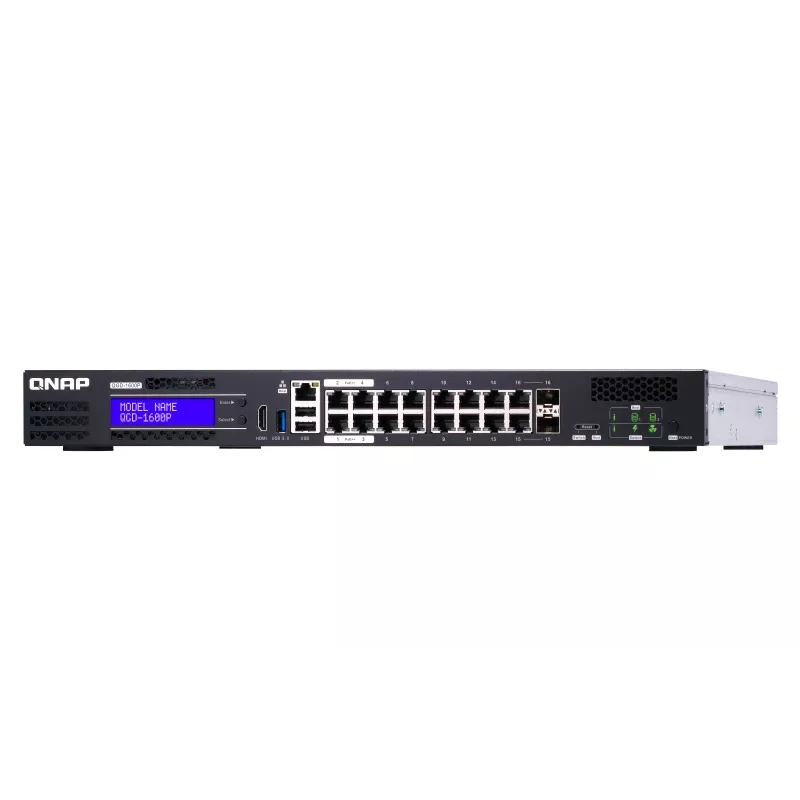 QNAP QGD-1600P Pārvaldīts Gigabitu Ethernet (10/100/1000) barošana caur Ethernet (PoE) 1U Melns, Pelēks
