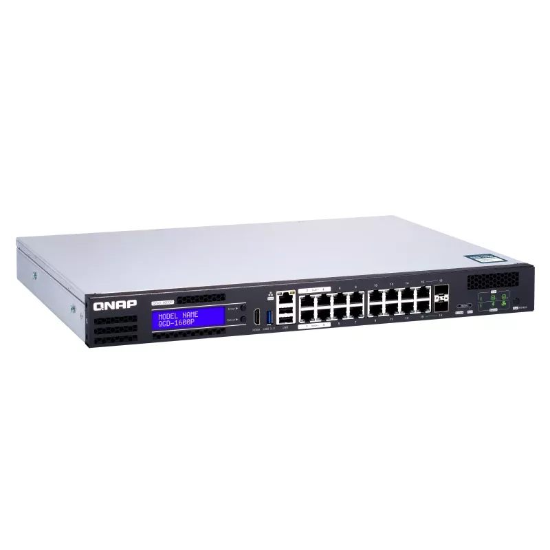 QNAP QGD-1600P Pārvaldīts Gigabitu Ethernet (10/100/1000) barošana caur Ethernet (PoE) 1U Melns, Pelēks