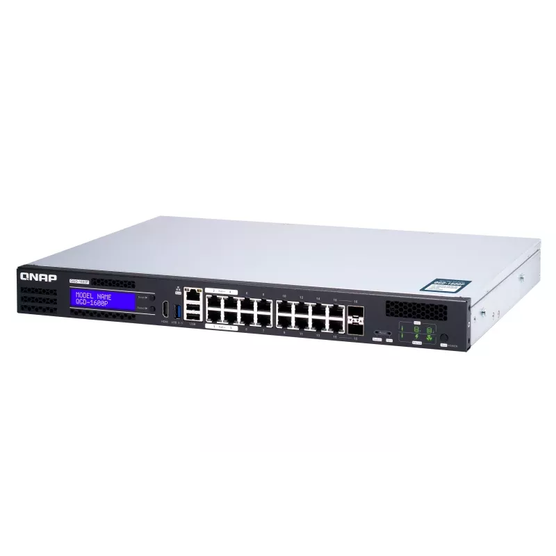 QNAP QGD-1600P Pārvaldīts Gigabitu Ethernet (10/100/1000) barošana caur Ethernet (PoE) 1U Melns, Pelēks