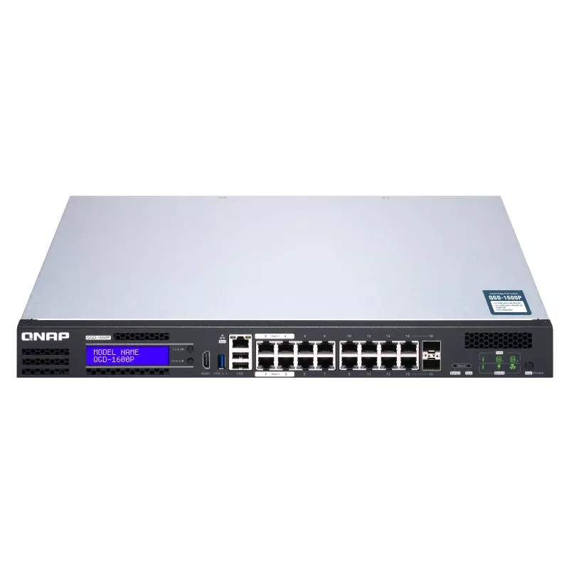 QNAP QGD-1600P Pārvaldīts Gigabitu Ethernet (10/100/1000) barošana caur Ethernet (PoE) 1U Melns, Pelēks