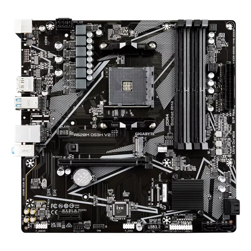 Mātesplate GIGABYTE A520M DS3H V2 - atbalsta AMD Ryzen 5000 sērijas AM4 CPU, līdz 4733MHz DDR4 (OC), PCIe 3.0 x16, GbE LAN, USB 3.2 Gen 1