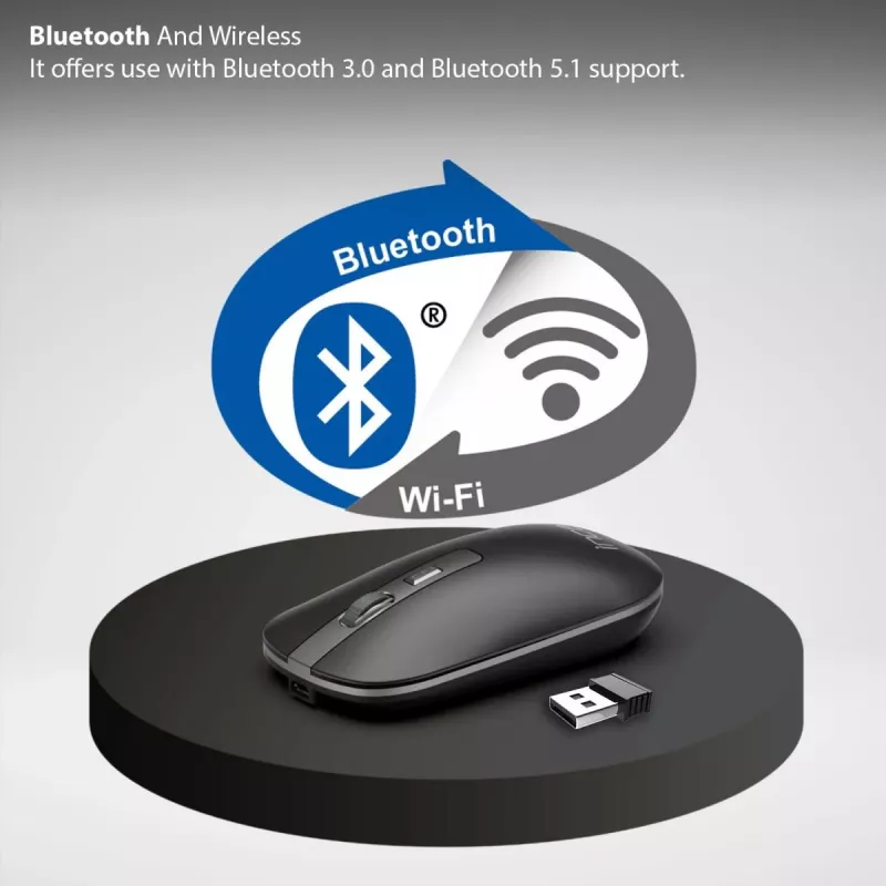 INCA Wireless pele Iwm-531ra - Bluetooth & Rf Wireless 2.4GHz - 1600dpi - Melns/ Sudrabots