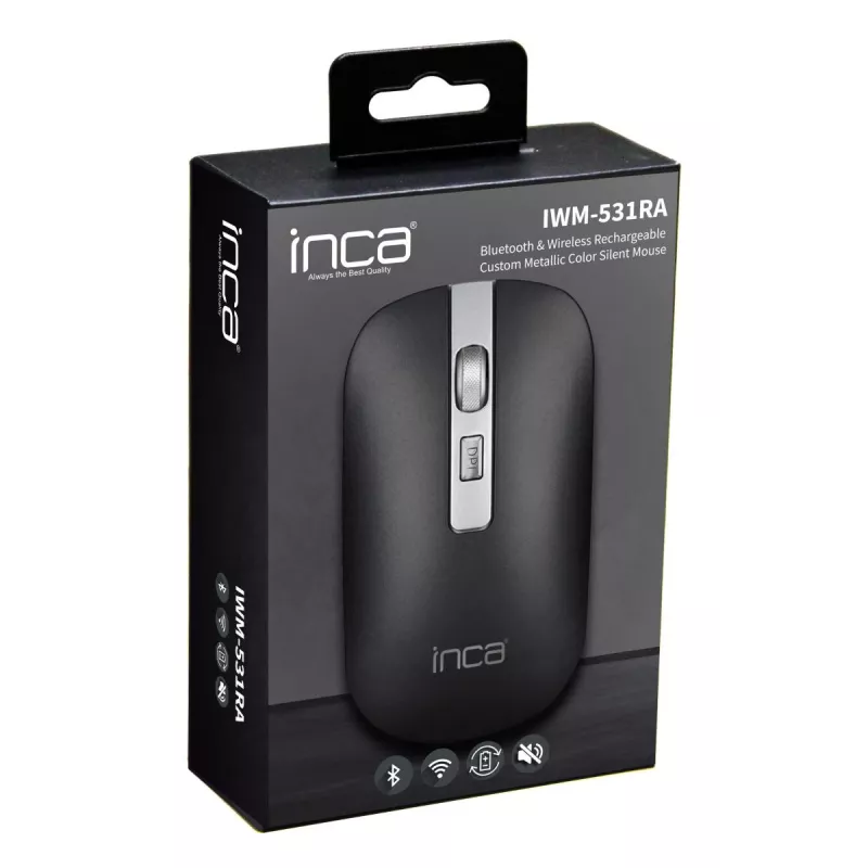 INCA Wireless pele Iwm-531ra - Bluetooth & Rf Wireless 2.4GHz - 1600dpi - Melns/ Sudrabots