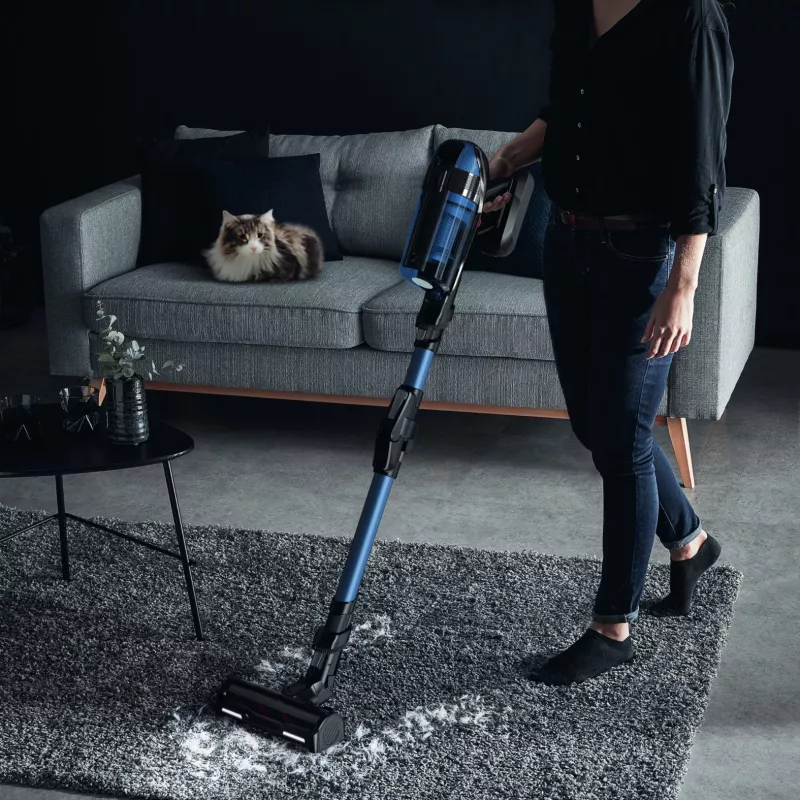 Rowenta RH98C0 2-in-1 stick putekļsūcējs ar akumulatoru, sausā un mitrā tīrīšana, bez maisa, 0.9 L, 320 W, zils, pelēks