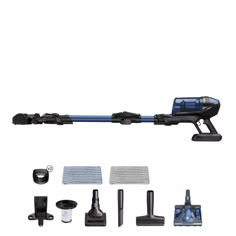 Rowenta RH98C0 2-in-1 stick putekļsūcējs ar akumulatoru, sausā un mitrā tīrīšana, bez maisa, 0.9 L, 320 W, zils, pelēks