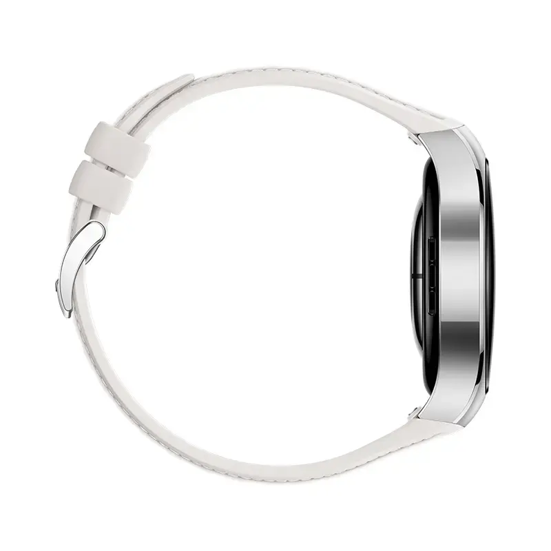Viedpulkstenis HUAWEI WATCH 5 — apaļš 42 mm nerūsējošā tērauda korpuss, 1,38 collu AMOLED, GPS, Bluetooth, 540 mAh akumulators, bēšs korpuss ar baltu siksniņu
