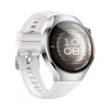 Viedpulkstenis HUAWEI WATCH 5 — apaļš 42 mm nerūsējošā tērauda korpuss, 1,38 collu AMOLED, GPS, Bluetooth, 540 mAh akumulators, bēšs korpuss ar baltu siksniņu