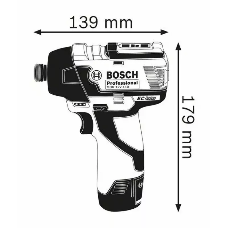Bosch 0 601 9E0 005 triecienuzgriežņatslēga 1/4 collas 3100 apgr./min 110 N⋅m Melns, zils 12 V