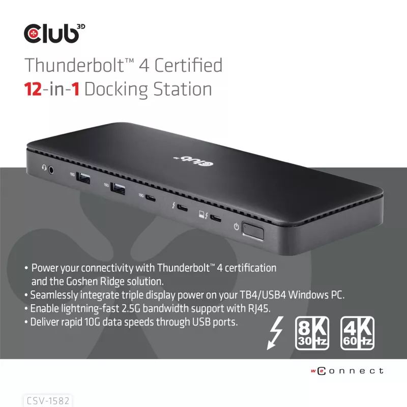 CLUB3D Thunderbolt™ 4 sertificēta 12-in-1 dokstacija