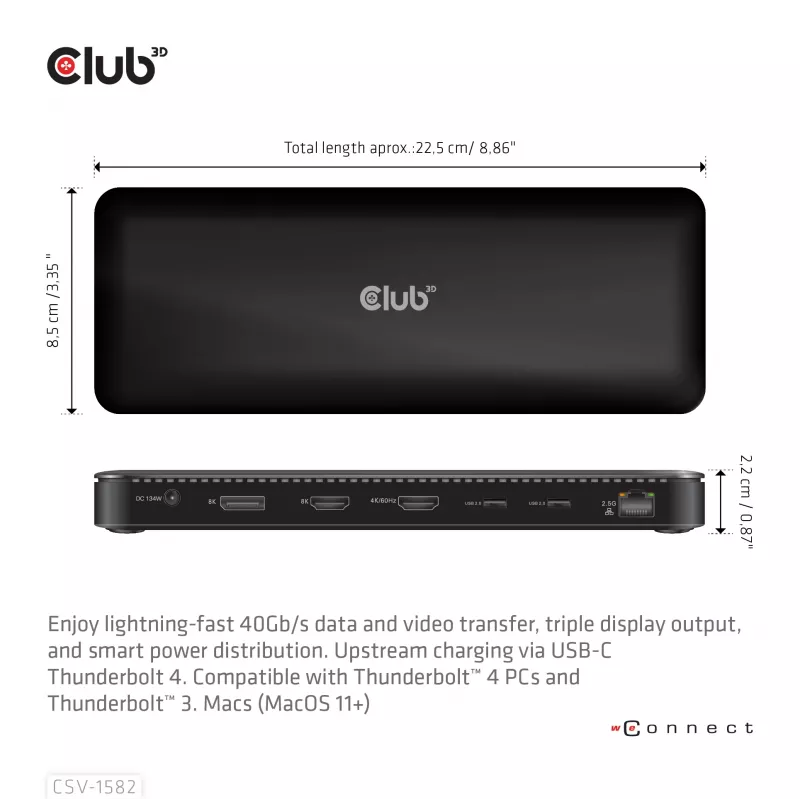 CLUB3D Thunderbolt™ 4 sertificēta 12-in-1 dokstacija