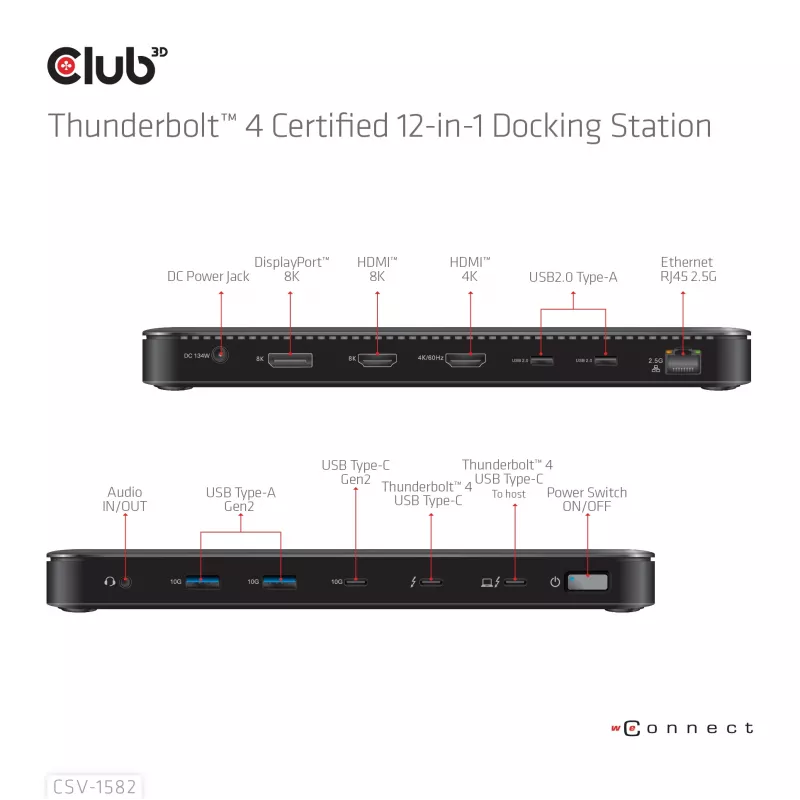 CLUB3D Thunderbolt™ 4 sertificēta 12-in-1 dokstacija