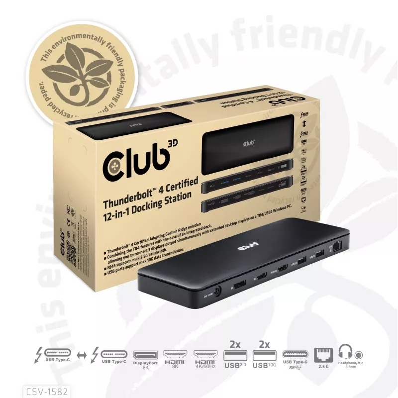 CLUB3D Thunderbolt™ 4 sertificēta 12-in-1 dokstacija