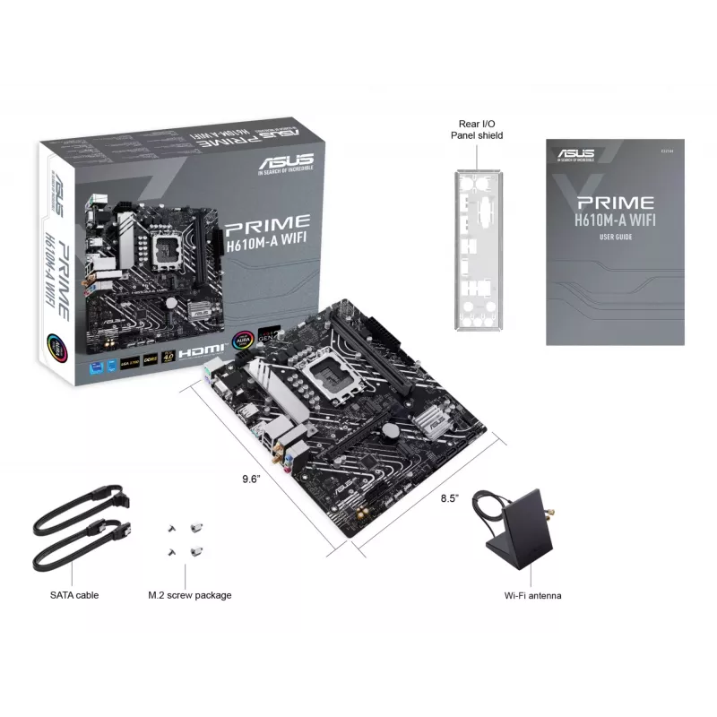Mātesplate ASUS PRIME H610M-A WIFI — Intel H610, LGA 1700, micro ATX, DDR5, 2x DIMM, Wi‑Fi 5, 7.1 audio
