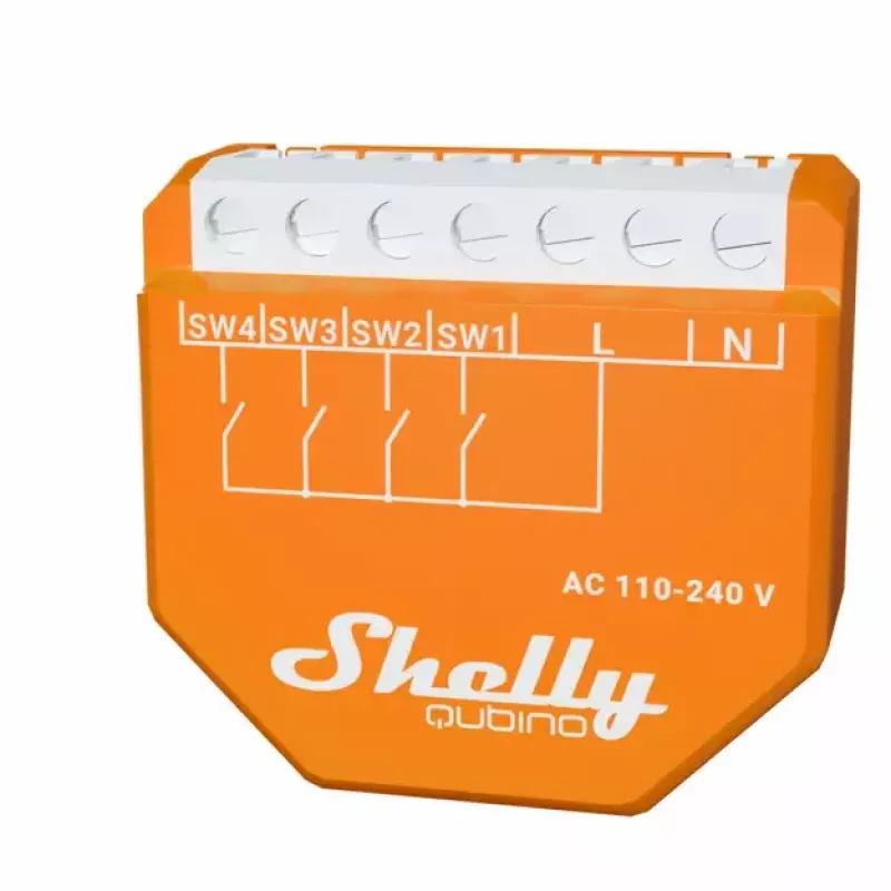 Viedais slēdzis Shelly Qubino Wave i4 — bezvadu ainu kontrolleris 110–240V, 16A, 50/60Hz, oranžs