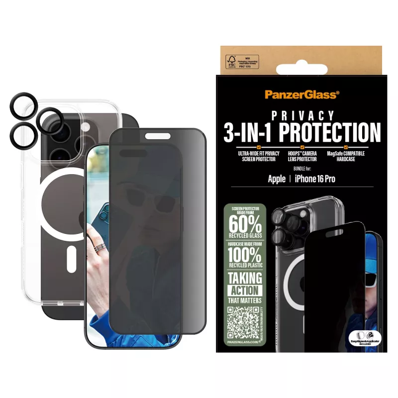 PanzerGlass 3-in-1 privātuma aizsardzības komplekts iPhone '24 6,3 collu Pro