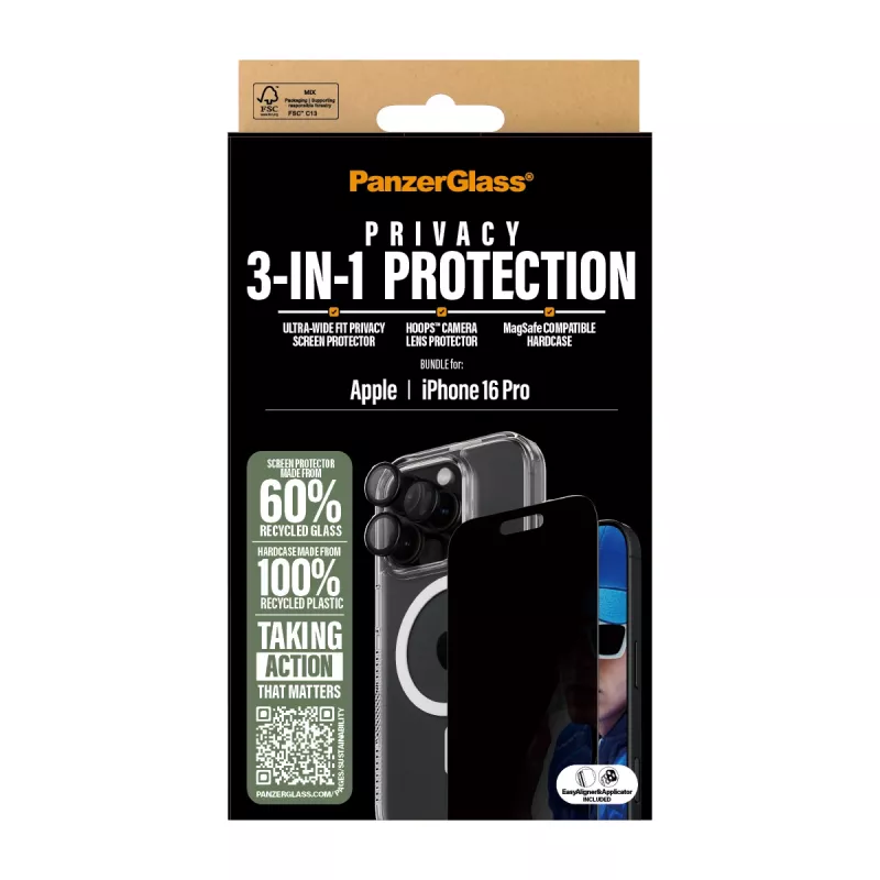PanzerGlass 3-in-1 privātuma aizsardzības komplekts iPhone '24 6,3 collu Pro