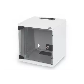 DIGITUS Sienas montāžas skapis 254mm (10in) 6U pelēks (RAL 7035) stikla durvis