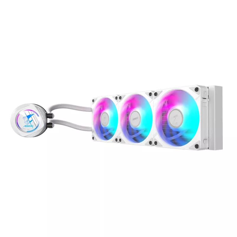 GIGABYTE AORUS WATERFORCE II 360 ICE AIO šķidruma CPU dzesētājs - 3x120mm ARGB ventilatori, iebīdāms bloķēšanas mehānisms, DAISY-CHAIN, saderīgs ar Intel LGA 1851 un AMD AM5