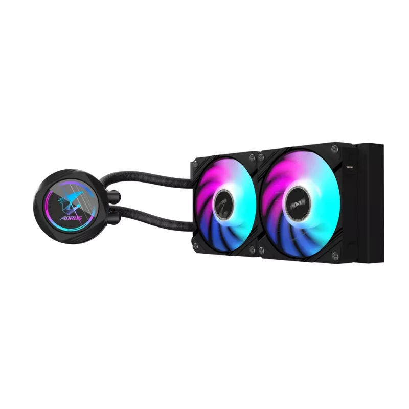 GIGABYTE AORUS WATERFORCE II 240 AIO šķidruma CPU dzesētājs - 2x120mm ARGB ventilatori, iebīdāms bloķēšanas mehānisms, DAISY-CHAIN, saderīgs ar Intel LGA 1851 un AMD AM5