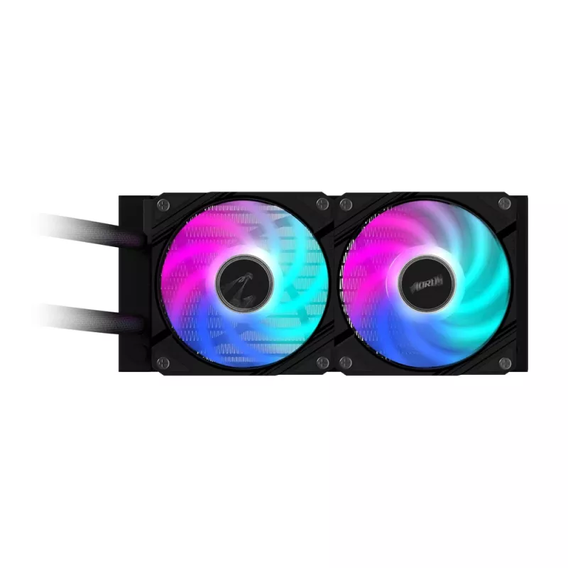 GIGABYTE AORUS WATERFORCE II 240 AIO šķidruma CPU dzesētājs - 2x120mm ARGB ventilatori, iebīdāms bloķēšanas mehānisms, DAISY-CHAIN, saderīgs ar Intel LGA 1851 un AMD AM5