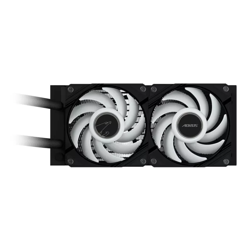 GIGABYTE AORUS WATERFORCE II 240 AIO šķidruma CPU dzesētājs - 2x120mm ARGB ventilatori, iebīdāms bloķēšanas mehānisms, DAISY-CHAIN, saderīgs ar Intel LGA 1851 un AMD AM5