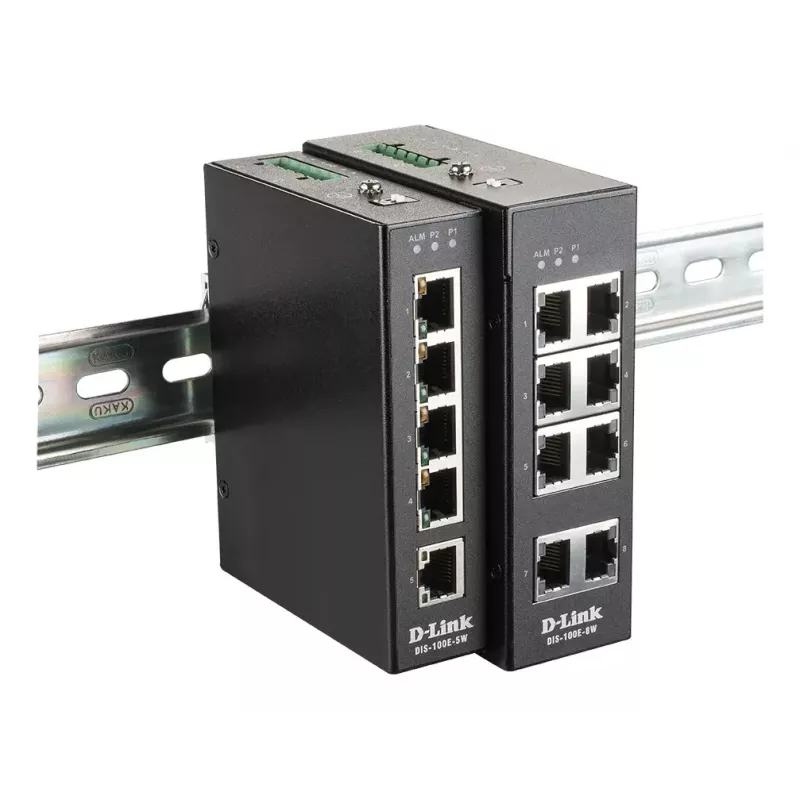 D-Link 5 portu nepārvaldīts rūpnieciskais slēdzis ar 5 x 10/100 BaseT(X) portiem