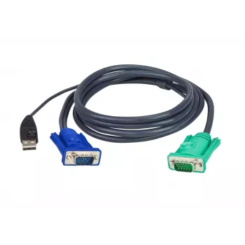 ATEN USB KVM kabelis 5m, 5 m, VGA, Melns, HDB-15 + USB A, SPHD-15, Male