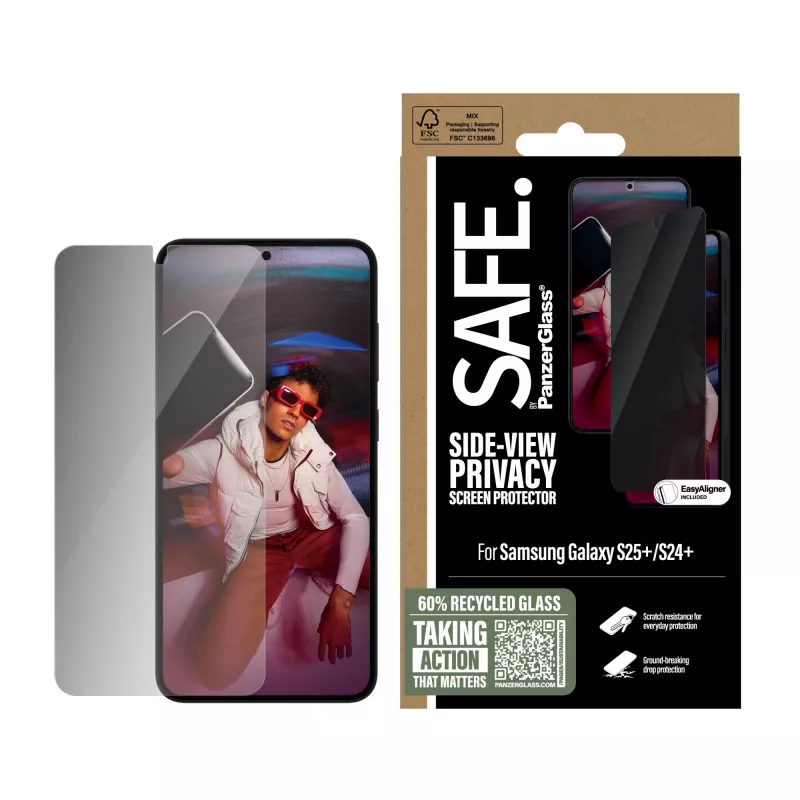 PanzerGlass SAFE. by ® Privātuma ekrāna aizsargs Samsung Galaxy S25+ | S24+ | Īpaši plata pielāgošanās ar EasyAligner