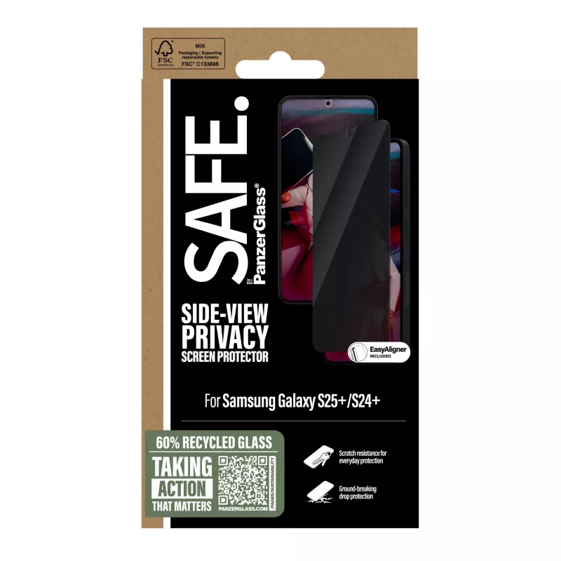 PanzerGlass SAFE. by ® Privātuma ekrāna aizsargs Samsung Galaxy S25+ | S24+ | Īpaši plata pielāgošanās ar EasyAligner