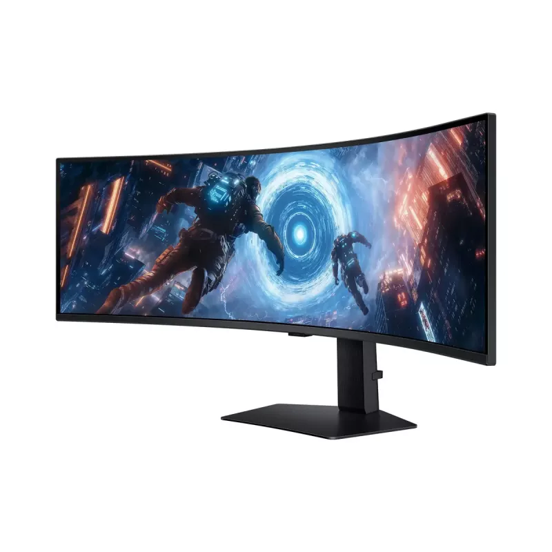 49 collu Samsung G91F Dual QHD LCD monitors 5120×1440 32:9 VA izliekts 1 ms 144 Hz USB 3.2 Gen1 VESA augstuma regulējams