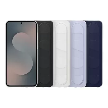 Aizsargājošs stāvmacis ar tvērienu Samsung Galaxy S25 FE, melns, galda statīvs